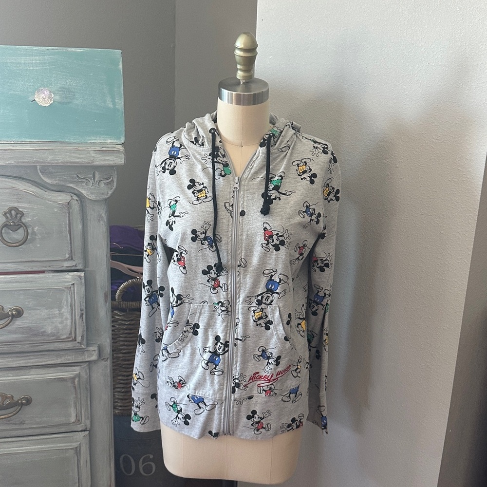 Disney Parks Full Zip Light Weight Gray Mickey Hoodie - Picture 3 of 7